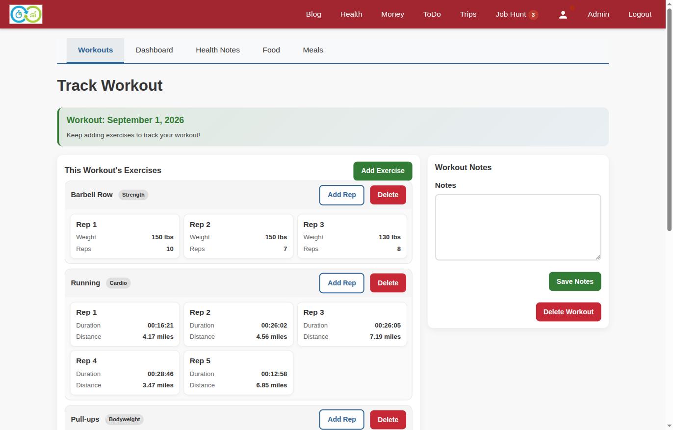 screenshot showing a current workout