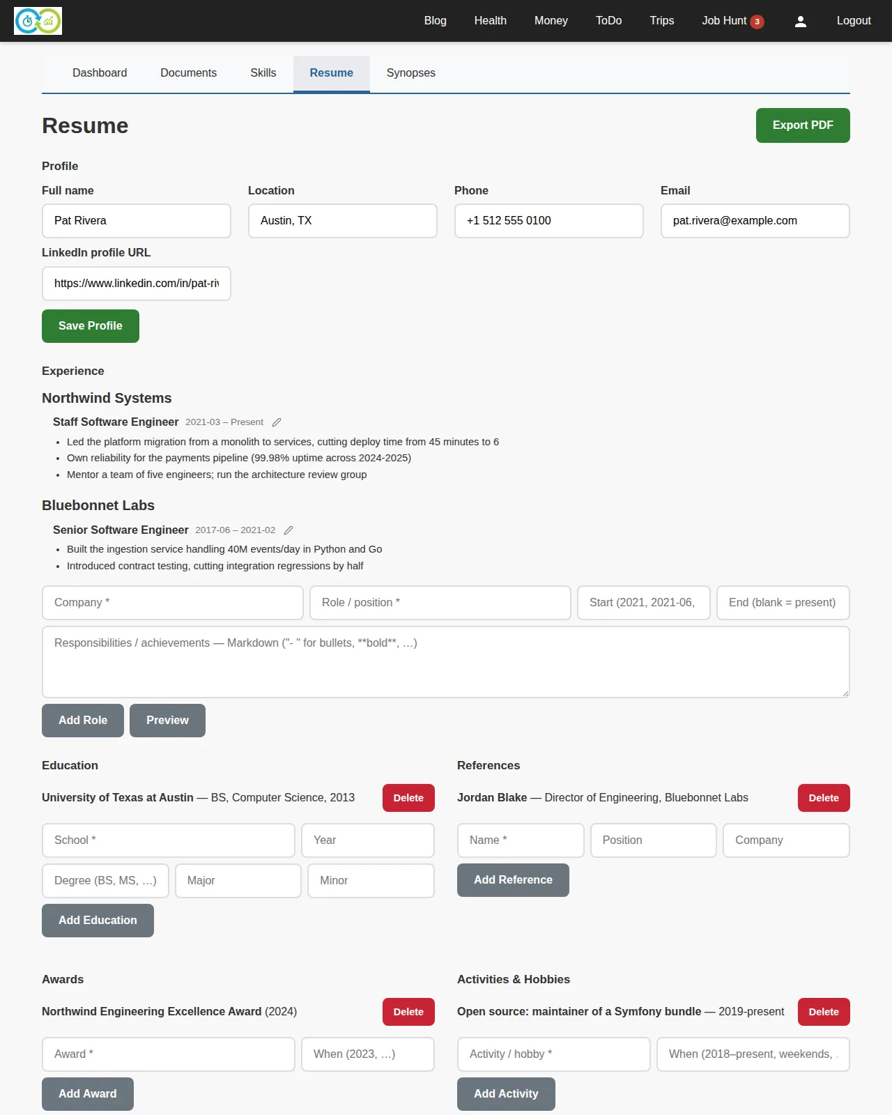 The resume builder