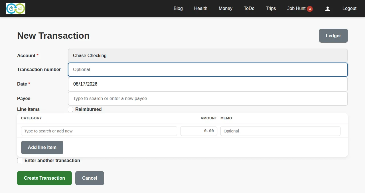 The new transaction form